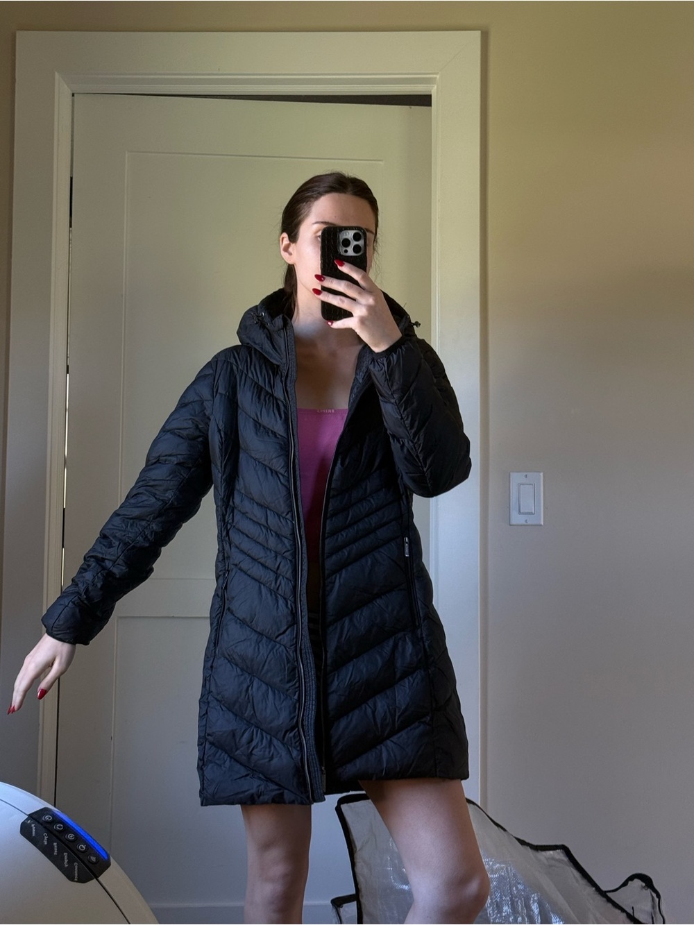 Michael Kors Black Quilted Hooded Long Puffer Coat